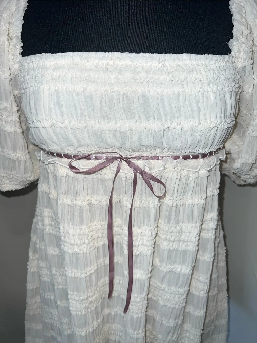 Kimchi Blue Cream Smocked Top with Ribbon Label